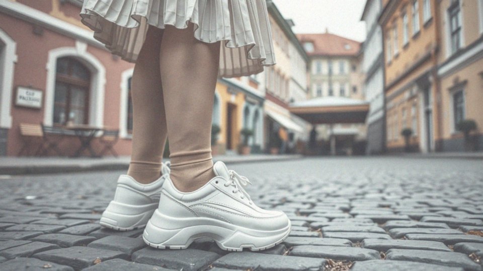 Co wyróżnia masywne sportowe buty w stylizacjach z plisowaną spódnicą?